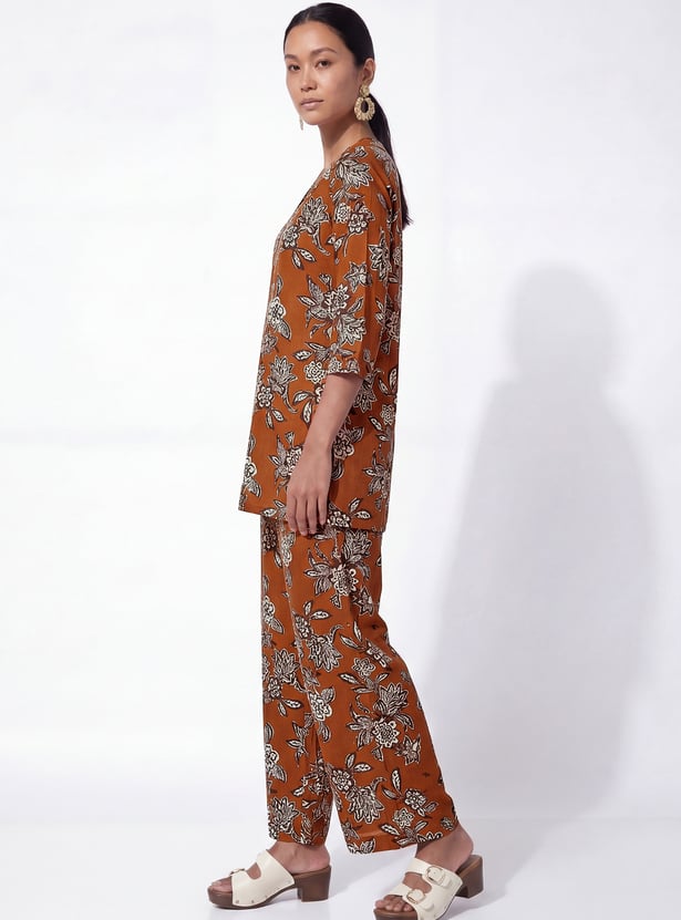 Women Floral Print Straight Kurti Set
