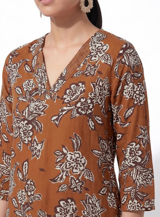 Women Floral Print Straight Kurti Set