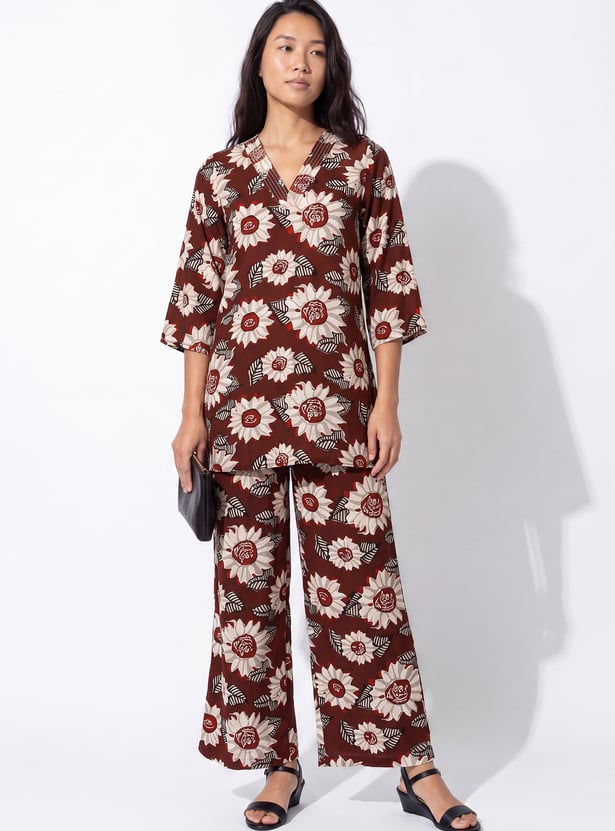 Women Floral Print Straight Kurti Set