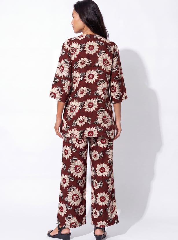 Women Floral Print Straight Kurti Set