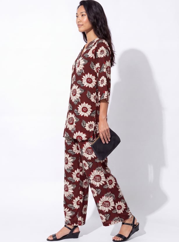 Women Floral Print Straight Kurti Set
