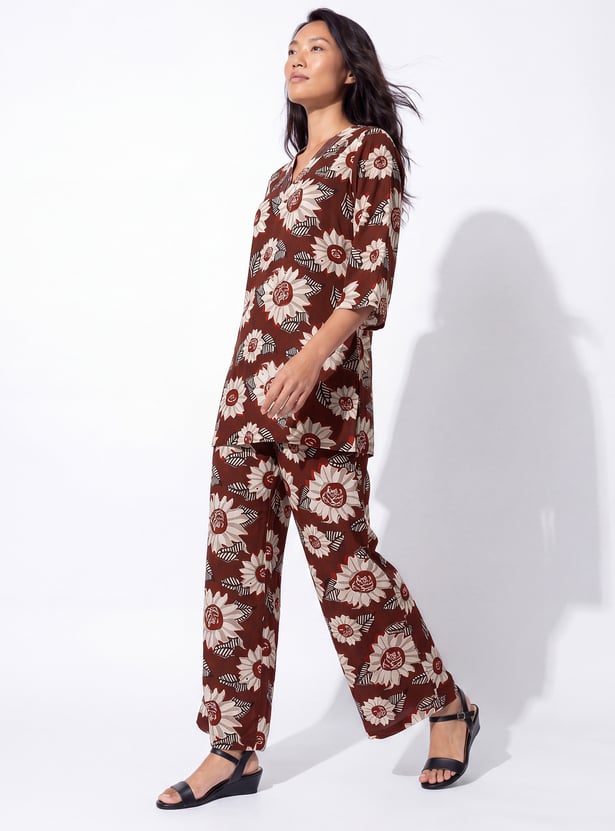 Women Floral Print Straight Kurti Set