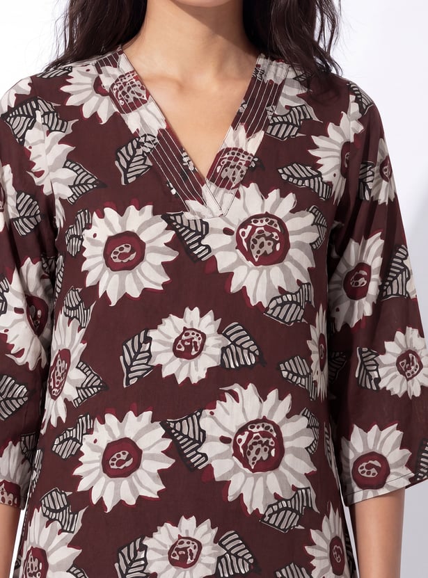 Women Floral Print Straight Kurti Set