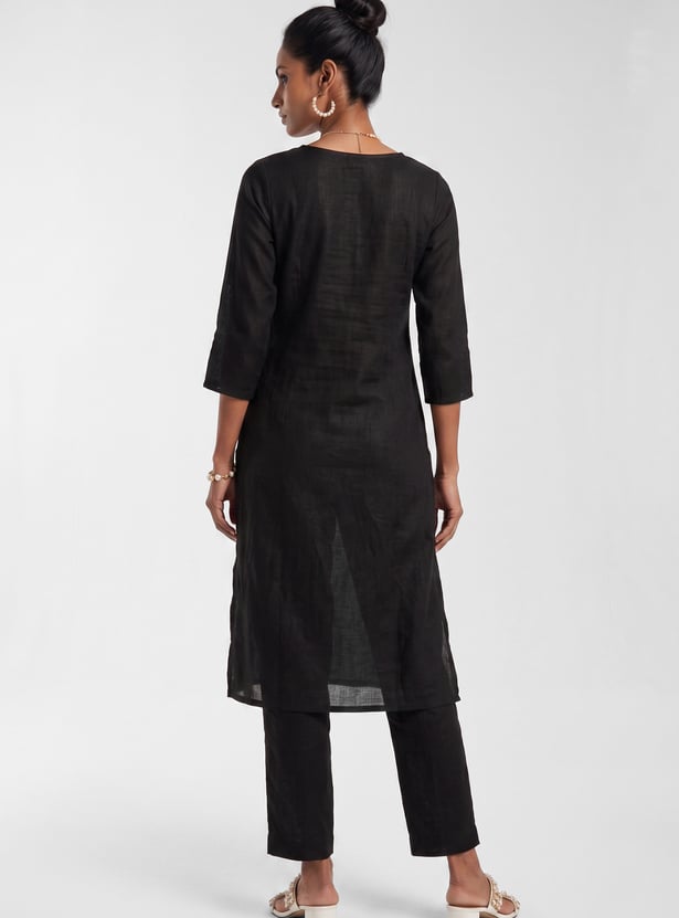 Women Embroidered Straight Kurta Set