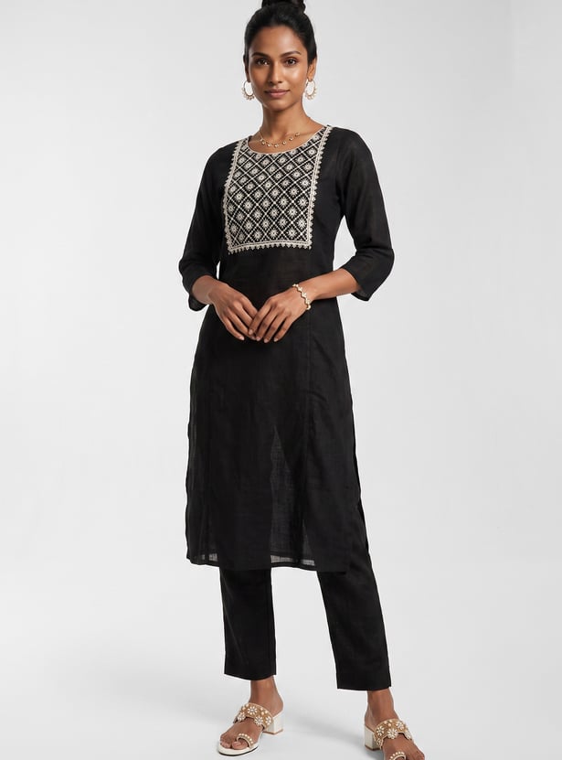 Women Embroidered Straight Kurta Set