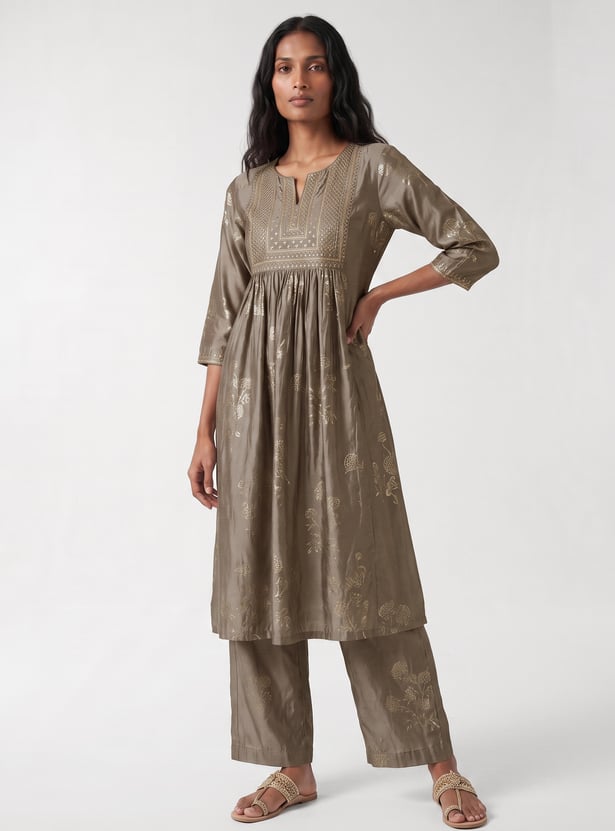 Women Embroidered A-Line Kurta Set