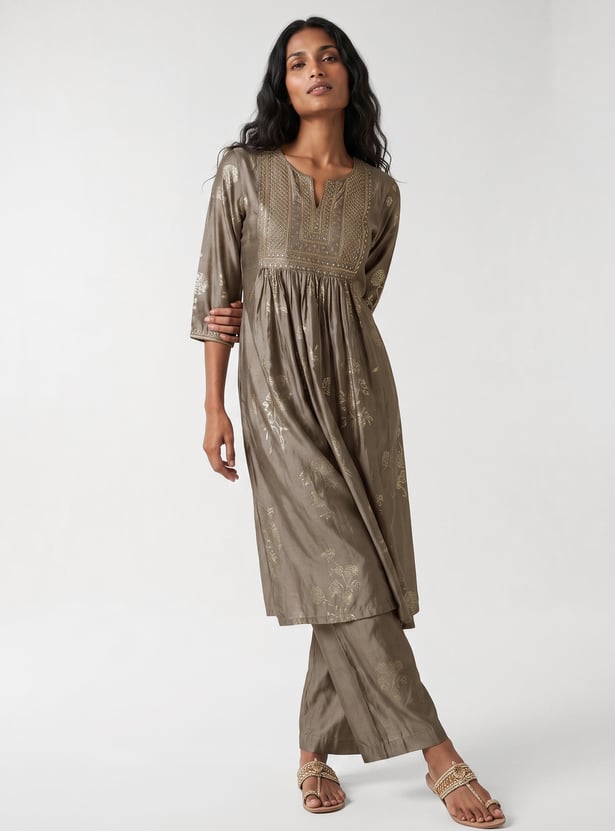 Women Embroidered A-Line Kurta Set