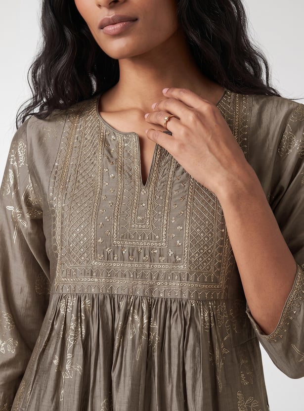 Women Embroidered A-Line Kurta Set