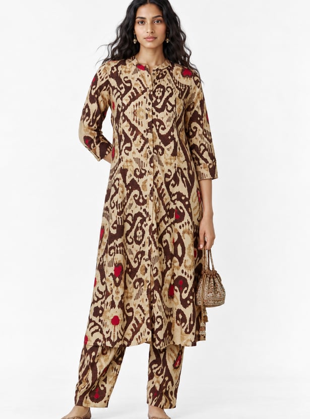 Women Ikat Printrf Straight Kurta Set