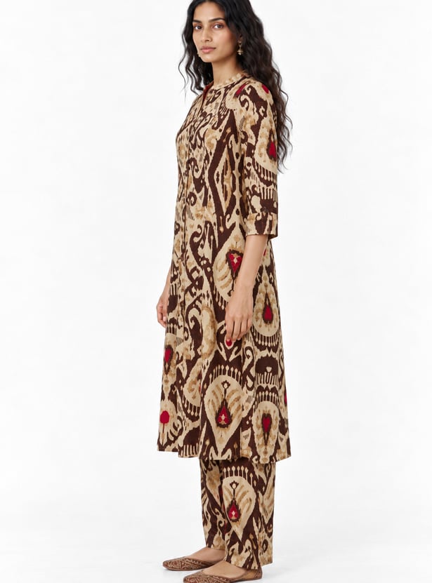 Women Ikat Printrf Straight Kurta Set