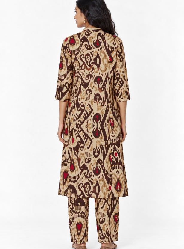Women Ikat Printrf Straight Kurta Set