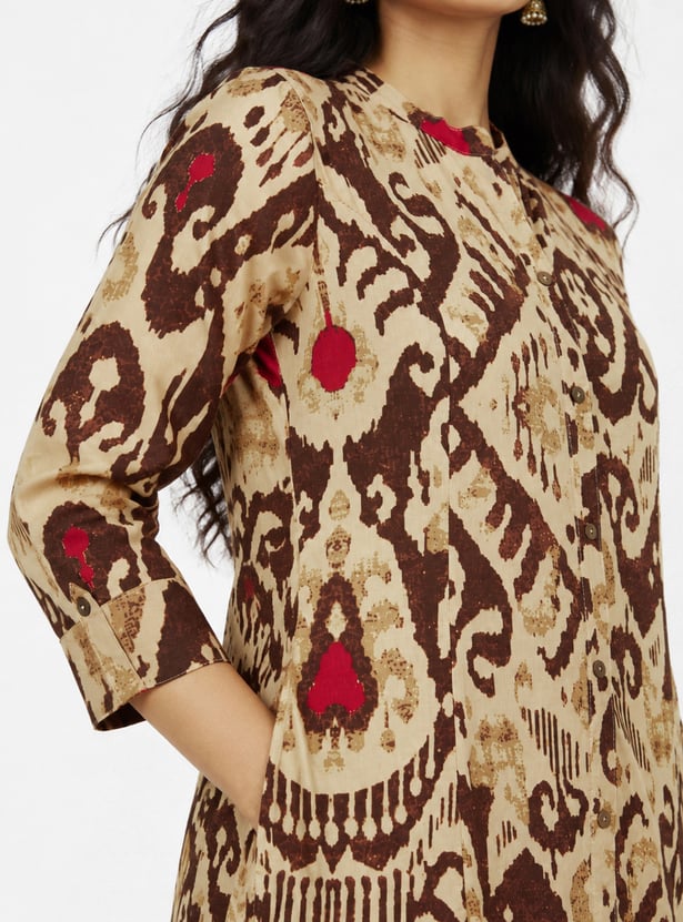 Women Ikat Printrf Straight Kurta Set