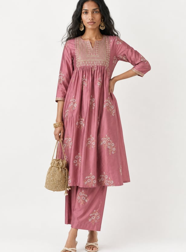 Women Embroidered A-line Kurta Set