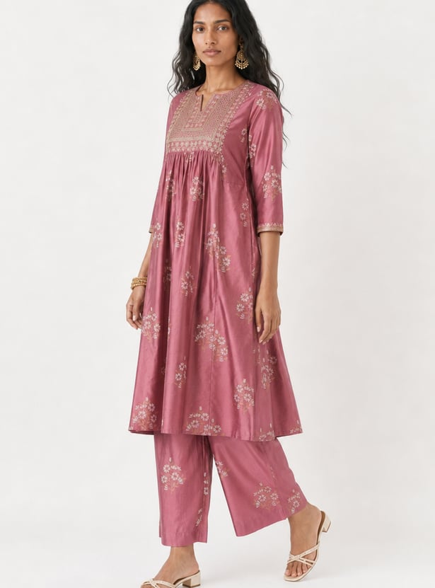 Women Embroidered A-line Kurta Set