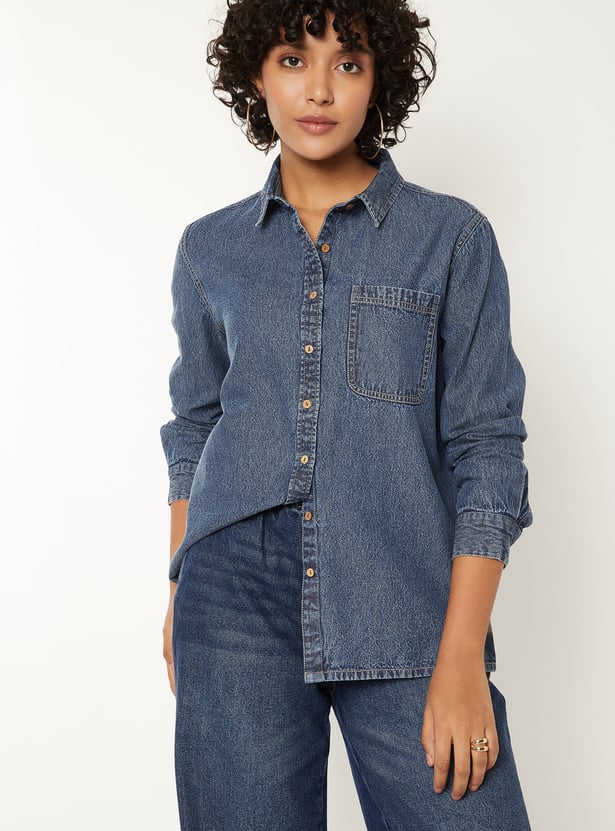 Women Solid Denim Shirt