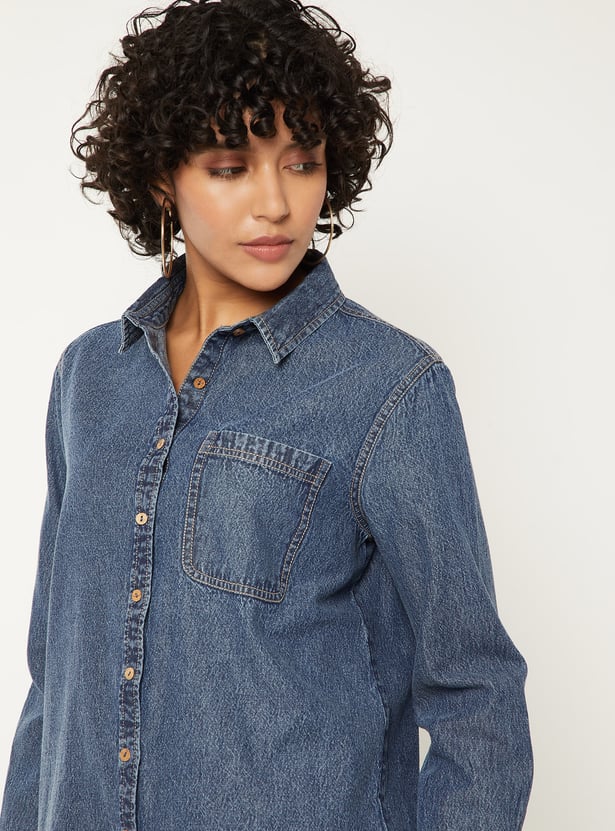 Women Solid Denim Shirt