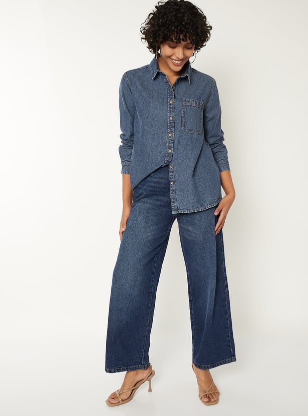 Women Solid Denim Shirt