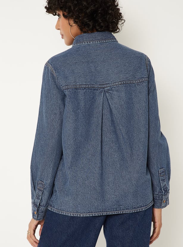 Women Solid Denim Shirt