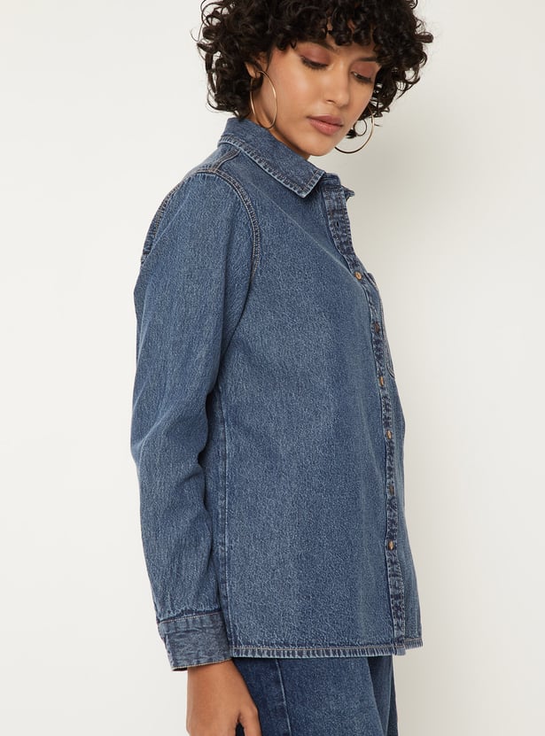 Women Solid Denim Shirt