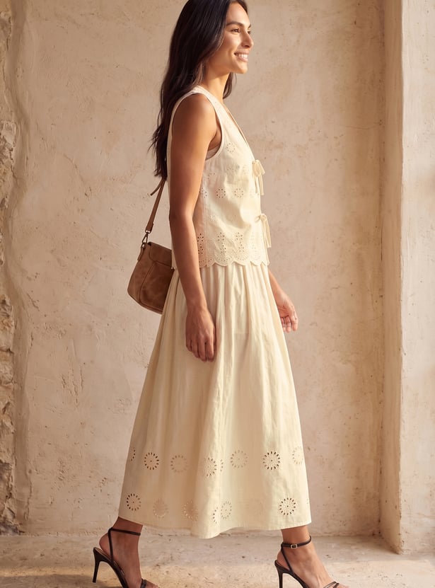 Women Schiffli Midi Skirt