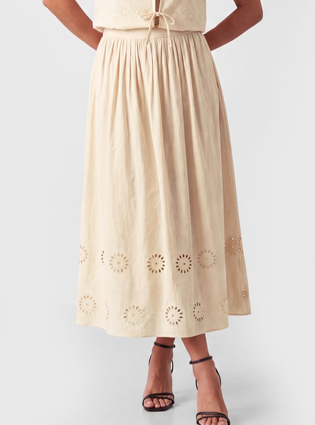 Women Schiffli Midi Skirt