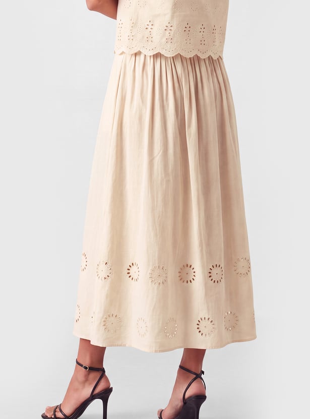 Women Schiffli Midi Skirt