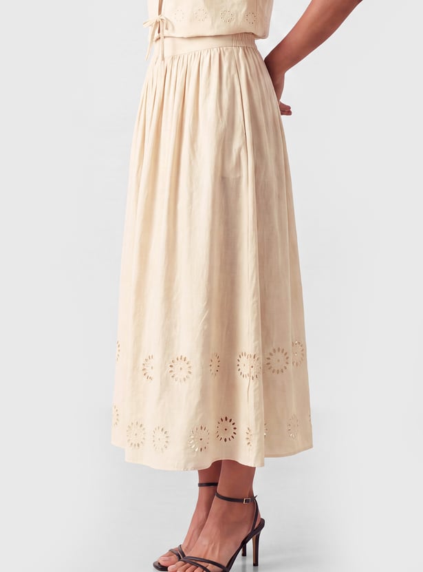 Women Schiffli Midi Skirt