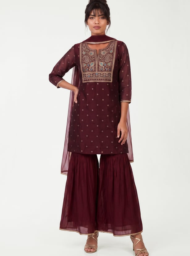 Women Embroidered Sharara Kurta Set