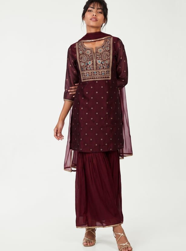 Women Embroidered Sharara Kurta Set