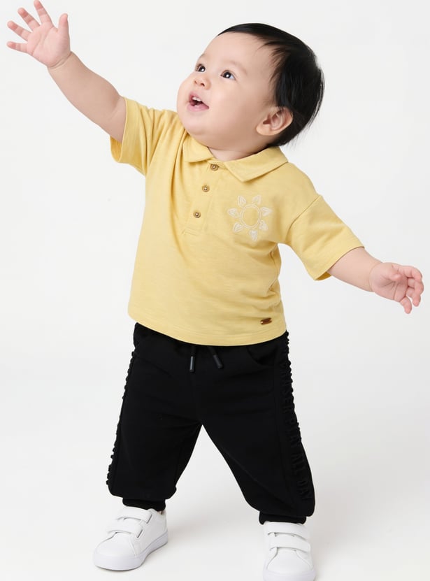 Boys Solid Embossed Joggers - Pack of 2