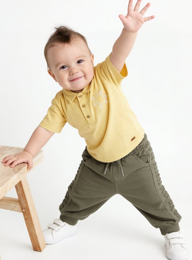 Boys Solid Embossed Joggers - Pack of 2