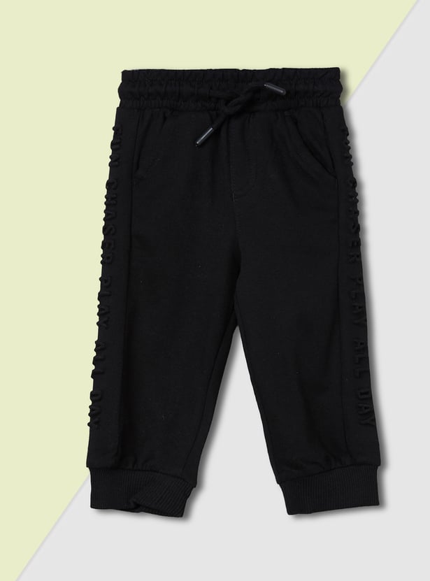 Boys Solid Embossed Joggers - Pack of 2