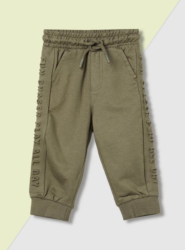 Boys Solid Embossed Joggers - Pack of 2
