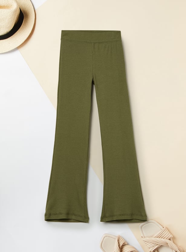 Girls Solid Flared Leggings