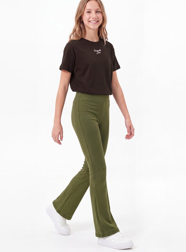 Girls Solid Flared Leggings