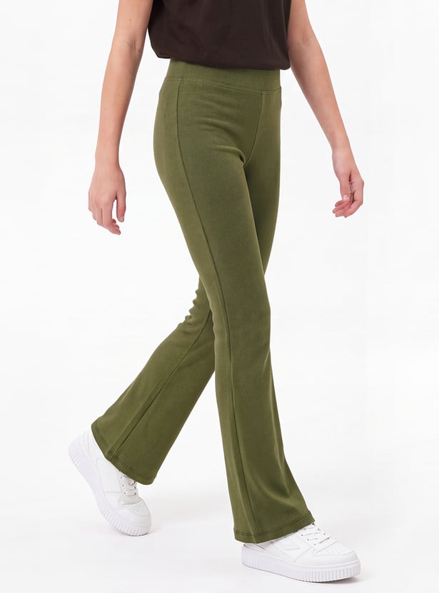Girls Solid Flared Leggings
