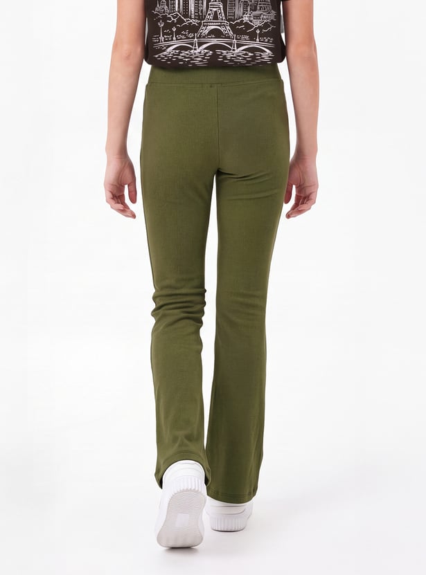 Girls Solid Flared Leggings