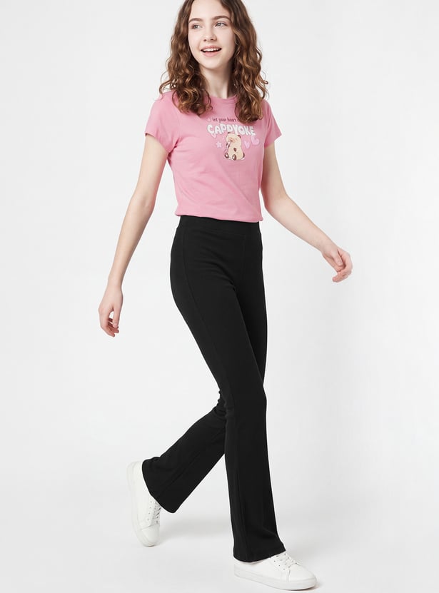 Girls Solid Flared Leggings