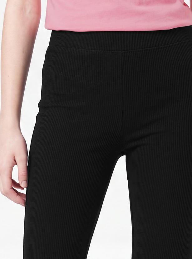 Girls Solid Flared Leggings