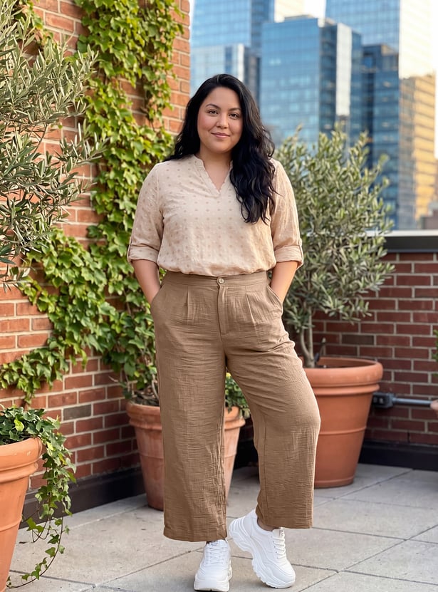 Women Solid Wide Leg Trousers