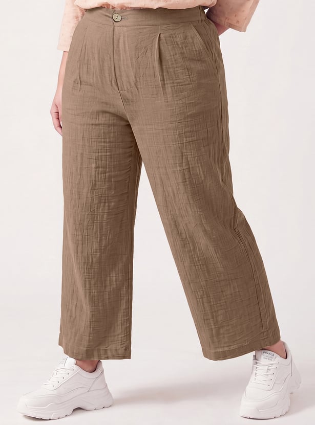 Women Solid Wide Leg Trousers