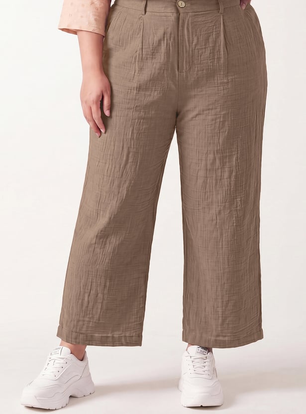 Women Solid Wide Leg Trousers