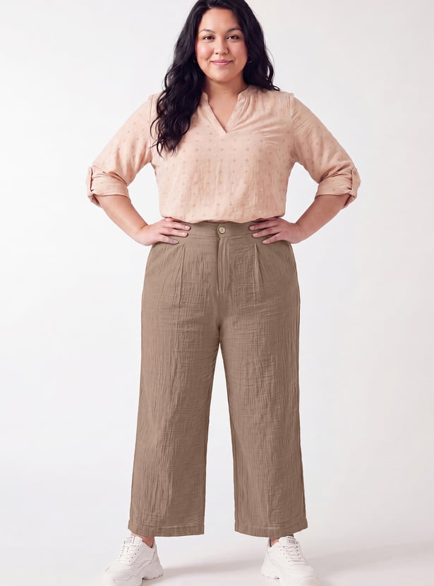 Women Solid Wide Leg Trousers