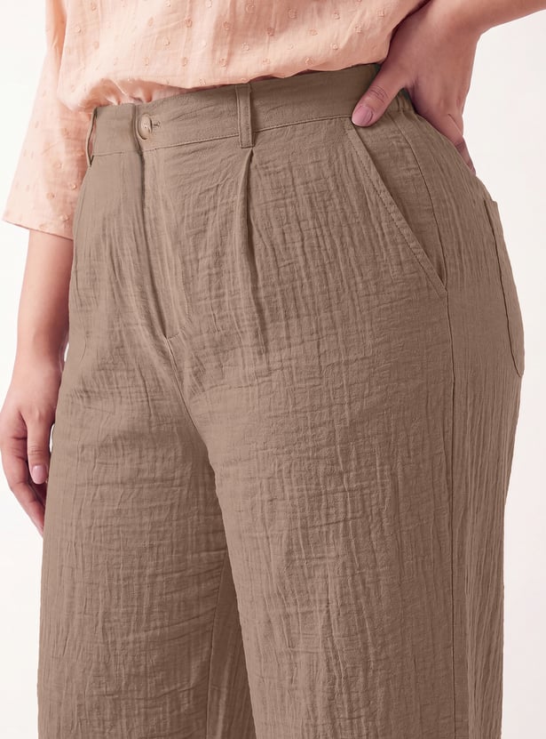 Women Solid Wide Leg Trousers