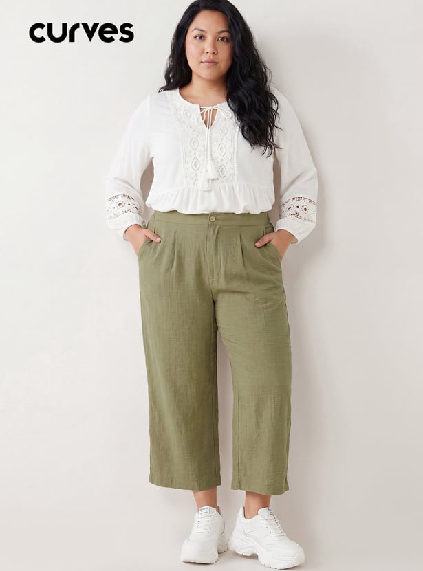Women Solid Wide Leg Trousers