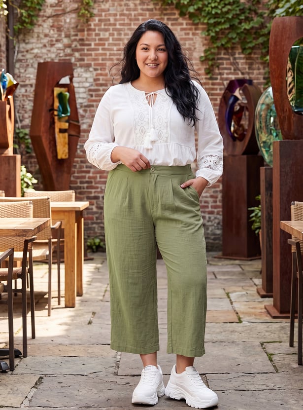 Women Solid Wide Leg Trousers