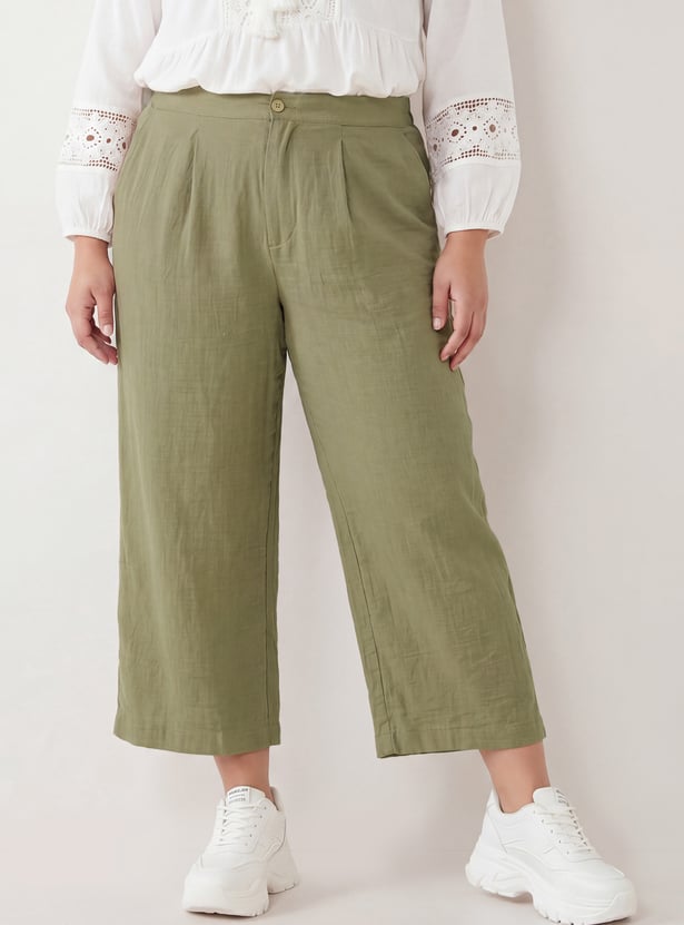 Women Solid Wide Leg Trousers