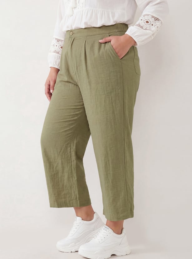 Women Solid Wide Leg Trousers
