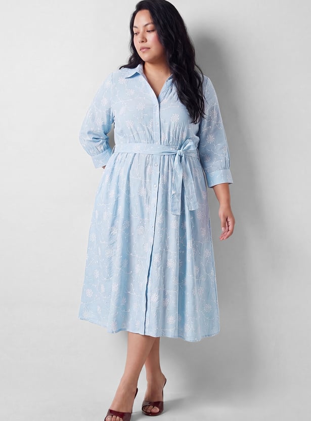 Women Embroidered Shirt Dress