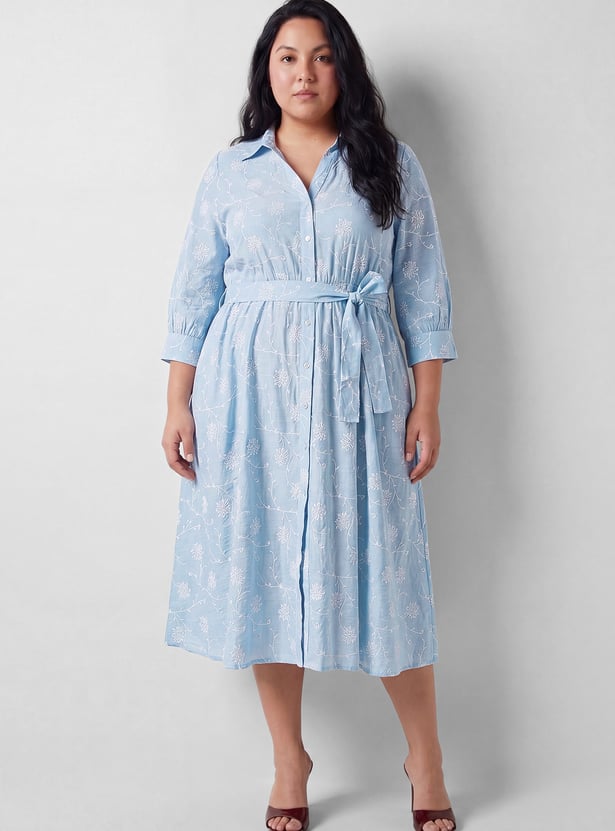 Women Embroidered Shirt Dress